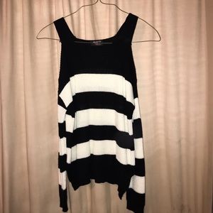 Macy’s Black & White Striped Open Shoulder KnitTop